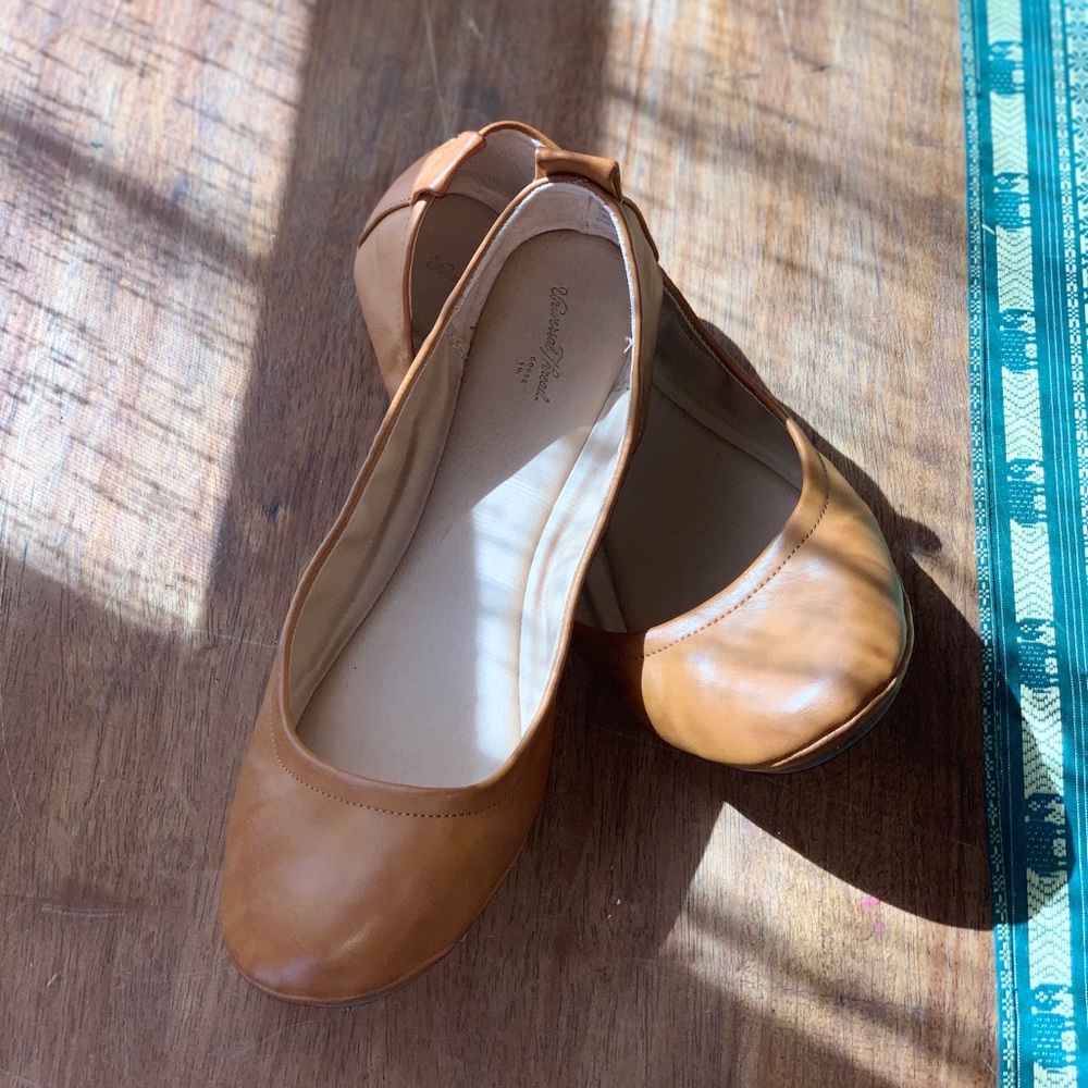 Brown faux leather flats